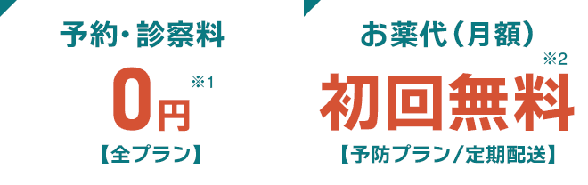 予約・診察料0円【全プラン】 お薬代(月額)1,760円(税込)~【予防プラン/定期配送】